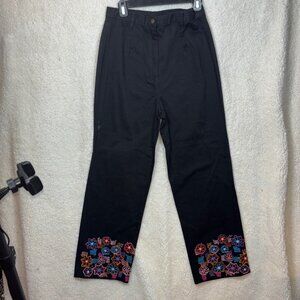 Studio West Embroidered Crochet Boho Wide Leg Pull On Pants Brown Sz Waist 30